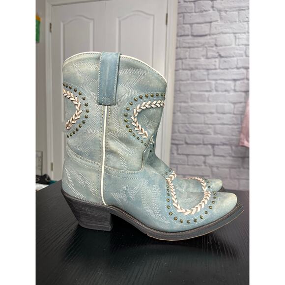 Laredo Fancy Leather Coastal Cowgirl Western Snip Toe Boots in Light Blue - Picture 4 of 11